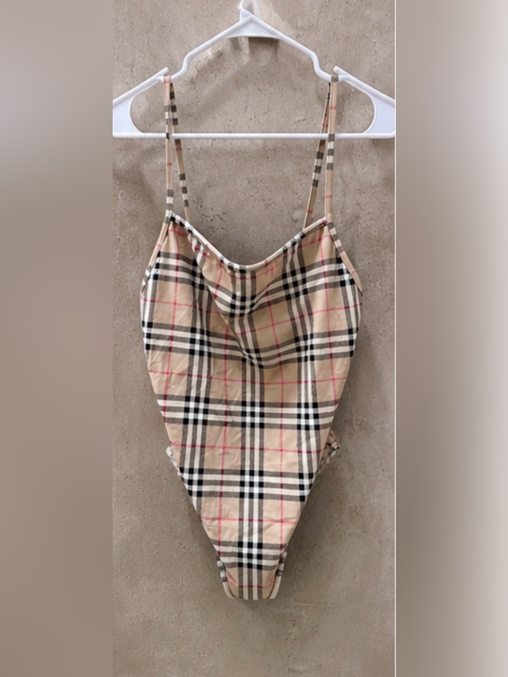 Plaid Strap One-Piece Swimsuit in Beige and Black
